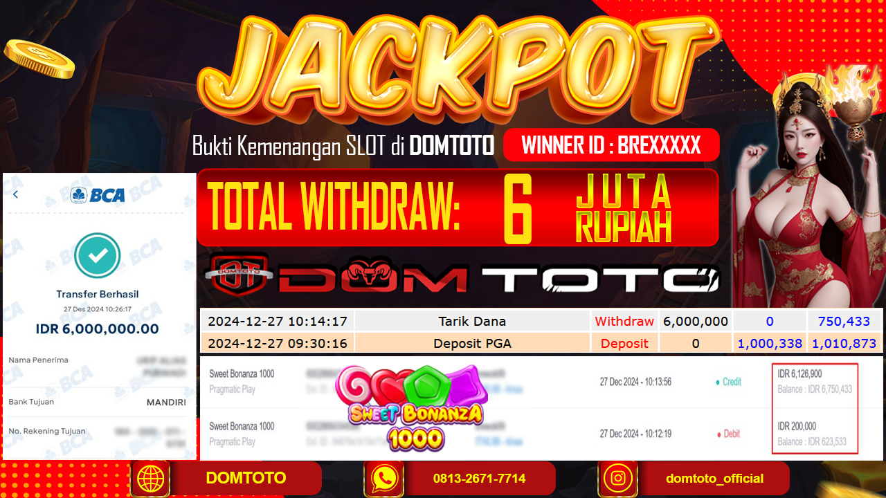 JACKPOT SLOT SWEET BONANZA 1000 4D 26 DESEMBER 2024